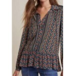 Anthropologie Maeve Janie Flounced Peasant Button Front Blouse Size 4